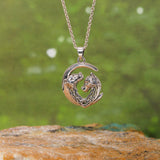 Double Celtic Wolves with Crescent Moon Silver Pendant TPD6042 - Jewelry
