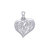 Double Roses in Heart Silver Pendant TPD6047