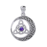 The Celtic Knot Moon and Triquetra Silver Pendant with Stone TPD6052