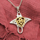 Manta Ray with Celtic Heart in the center Silver Pendant TPD6059