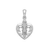 A powerful Sterling Silver Jewelry Pendant Fleur-de-Lis and Heart TPD6067