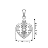 A powerful Sterling Silver Jewelry Pendant Fleur-de-Lis and Heart TPD6067