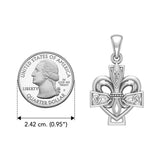 A powerful combination of Celtic elements ~ Sterling Silver Jewelry Pendant in Fleur-de-Lis and Celtic Cross TPD6068