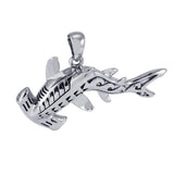 Large Hammerhead Shark with Wave Designs Engrave into Body Sterling Silver Pendant TPD6103