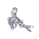 Hammerhead Shark with Wave Designs Engrave into Body Silver Pendant TPD6103 - Jewelry
