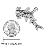 Hammerhead Shark with Wave Designs Engrave into Body Silver Pendant TPD6103 - Jewelry