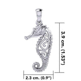 Seahorse with Spiral Designs On the Body Silver Pendant TPD6111 - Jewelry