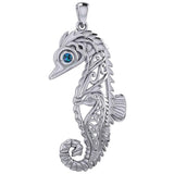 Large Seahorse Silver Pendant with Small Celtic Seahorse inside TPD6121 - Jewelry