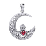 Claddagh on Celtic Moon Silver Pendant with Heart Gemstone TPD6125 - Jewelry