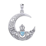 Claddagh on Celtic Moon Silver Pendant with Heart Gemstone TPD6125 - Jewelry