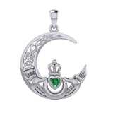 Claddagh on Celtic Moon Silver Pendant with Heart Gemstone TPD6125 - Jewelry