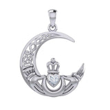 Claddagh on Celtic Moon Silver Pendant with Heart Gemstone TPD6125 - Jewelry