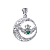 Celtic Crescent Moon and Claddagh with Heart Gemstone Silver Pendant TPD6127 - Jewelry