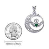Celtic Crescent Moon and Claddagh with Heart Gemstone Silver Pendant TPD6127 - Jewelry