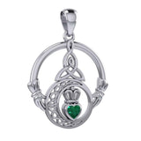 Claddagh and Celtic Crescent Moon with Heart Gemstone Silver Pendant TPD6130 - Jewelry