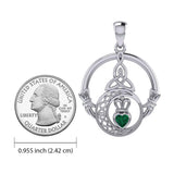 Claddagh and Celtic Crescent Moon with Heart Gemstone Silver Pendant TPD6130 - Jewelry