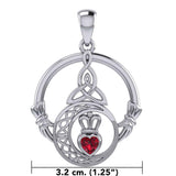 Claddagh and Celtic Crescent Moon with Heart Gemstone Silver Pendant TPD6130 - Jewelry