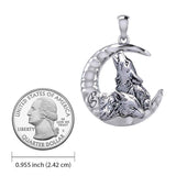 Peter Stone Double Wolves with Crescent Moon Silver Pendant TPD6137