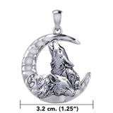 Peter Stone Double Wolves with Crescent Moon Silver Pendant TPD6137