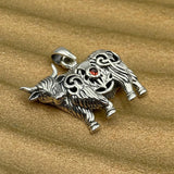 Highland Cow with Thistle and Gemstone Silver Pendant TPD6141 - Jewelry