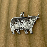 Highland Cow with Thistle and Gemstone Silver Pendant TPD6141