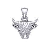 The Highland Cow with Celtic Trinity Knot Ears Silver Pendant TPD6142