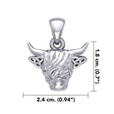 The Highland Cow with Celtic Trinity Knot Ears Silver Pendant TPD6142 - Jewelry