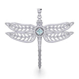 Dragonfly with Facet Gemstone NA Symbol Silver Pendant TPD6163