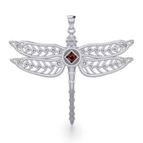 Dragonfly with Facet Gemstone NA Symbol Silver Pendant TPD6163