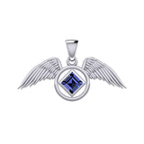 The Angel Wing with Facet Gemstone NA Symbol Silver Pendant TPD6164