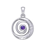 Peter Stone Spiral Silver Pendant with Crescent Moon And Gemstone TPD6179 - Jewelry
