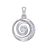 Peter Stone Spiral Silver Pendant with Crescent Moon And Gemstone TPD6179 - Jewelry