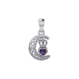 Peter Stone Celtic Crescent Moon Sterling Silver Pendant with Genuine Gemstone Claddagh Design TPD6193 - Jewelry