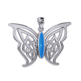 Soar Sterling Silver Joyful Celtic Butterfly  with Inlaid Stone Silver Pendant - TPD6202 by Peter Stone