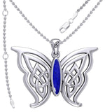 Soar Sterling Silver Joyful Celtic Butterfly  with Inlaid Stone Silver Pendant - TPD6202 by Peter Stone