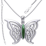 Soar Sterling Silver Joyful Celtic Butterfly with Inlaid Stone Silver Pendant - TPD6202 by Peter Stone - Jewelry