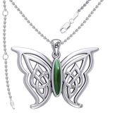 Soar Sterling Silver Joyful Celtic Butterfly  with Inlaid Stone Silver Pendant - TPD6202 by Peter Stone