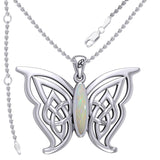 Soar Sterling Silver Joyful Celtic Butterfly  with Inlaid Stone Silver Pendant - TPD6202 by Peter Stone