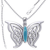 Soar Sterling Silver Joyful Celtic Butterfly  with Inlaid Stone Silver Pendant - TPD6202 by Peter Stone