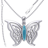 Soar Sterling Silver Joyful Celtic Butterfly  with Inlaid Stone Silver Pendant - TPD6202 by Peter Stone