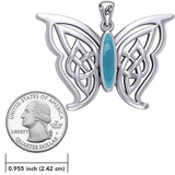 Soar Sterling Silver Joyful Celtic Butterfly with Inlaid Stone Silver Pendant - TPD6202 by Peter Stone - Jewelry