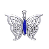 Soar Sterling Silver Joyful Celtic Butterfly with Inlaid Stone Silver Pendant - TPD6202 by Peter Stone - Jewelry