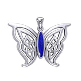 Soar Sterling Silver Joyful Celtic Butterfly  with Inlaid Stone Silver Pendant - TPD6202 by Peter Stone