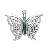 Soar Sterling Silver Joyful Celtic Butterfly  with Inlaid Stone Silver Pendant - TPD6202 by Peter Stone