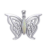 Soar Sterling Silver Joyful Celtic Butterfly with Inlaid Stone Silver Pendant - TPD6202 by Peter Stone - Jewelry