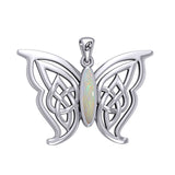 Soar Sterling Silver Joyful Celtic Butterfly  with Inlaid Stone Silver Pendant - TPD6202 by Peter Stone