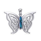 Soar Sterling Silver Joyful Celtic Butterfly  with Inlaid Stone Silver Pendant - TPD6202 by Peter Stone