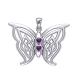 Enchantment Sterling Silver Celtic Sora Butterfly Pendant with unconditionally love heart shape Gemstone by Peter Stone TPD6203 - Jewelry