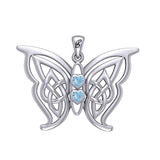 Enchantment Sterling Silver Celtic Sora Butterfly Pendant with unconditionally love heart shape Gemstone by Peter Stone TPD6203