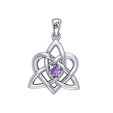 Peter Stone Jewelry: Sterling Silver Triquetra Celtic Heart Pendant with Gemstone – A Meaningful and Elegant Symbolic Necklace for Timeless Beauty TPD6207